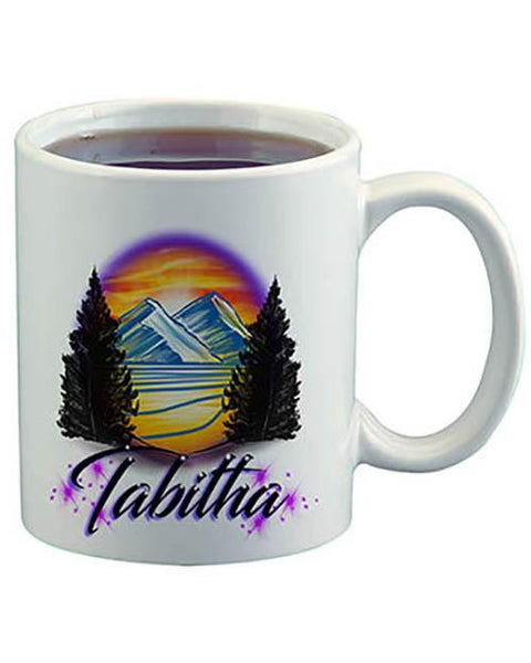 E008 Personalized Airbrush Mountain Scene Ceramic Coffee Mug Design Yours