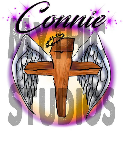 H010 Custom Airbrush Personalized Angel Wings Christian Cross Hoodie Sweatshirt Design Yours