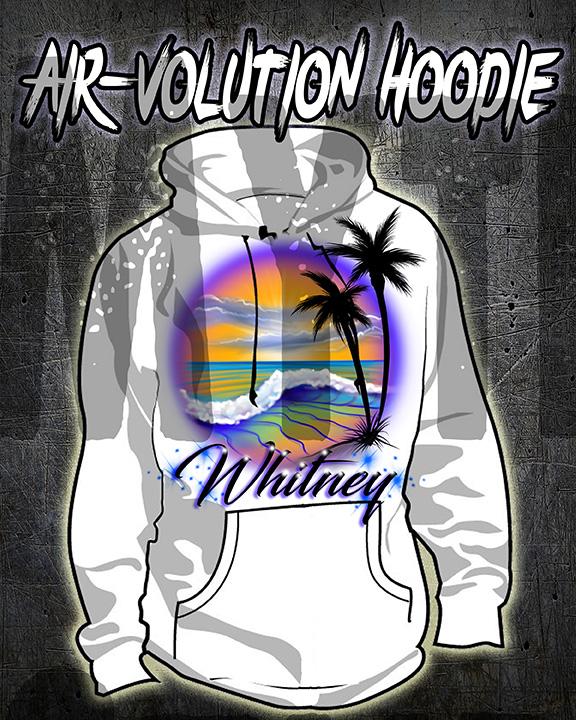 E004 custom personalized airbrush Beach Water Scene Hoodie