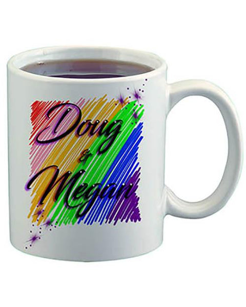 A001 Personalized Airbrush Rainbow Name Design Ceramic Coffee Mug Design Yours