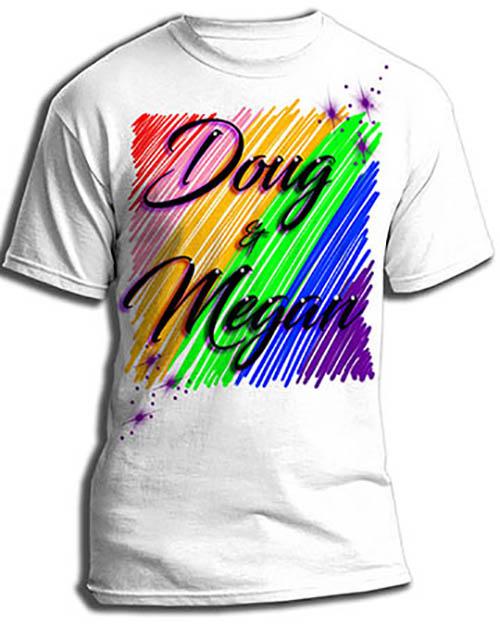 A001 Personalized Custom Airbrushed Couples Name Writing Rainbow Color  Gift Shirt Design Yours
