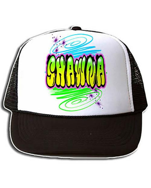 A010 Personalized Airbrush Name Design Snapback Trucker Hat Design Yours