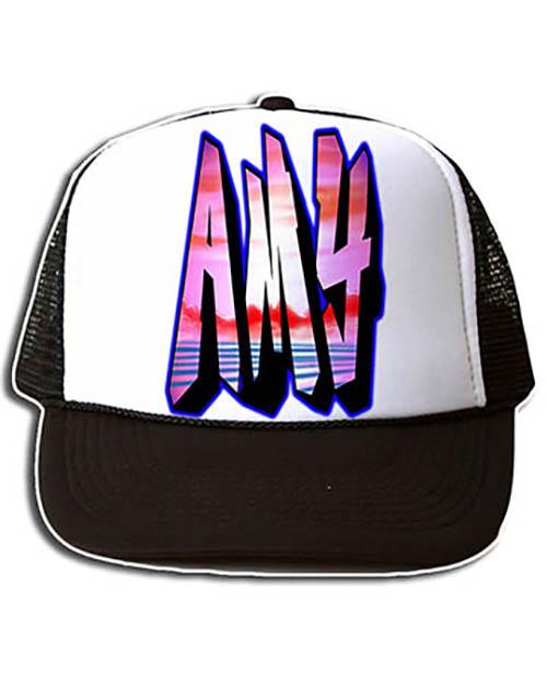 A014 Personalized Airbrush Name Design Snapback Trucker Hat Design Yours