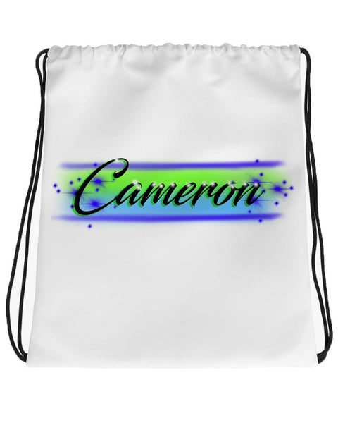 A018 Digitally Airbrush Painted Personalized Custom Name Writing Color Party Design Gift  Drawstring Backpack