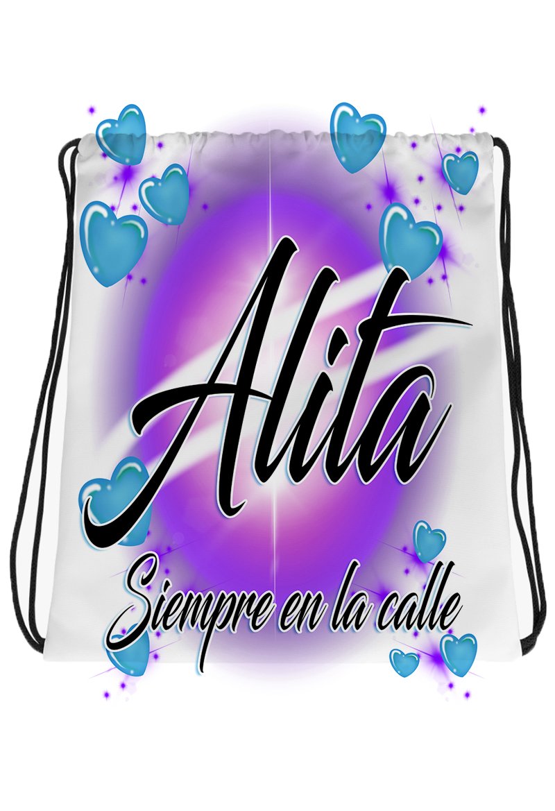 A019 Digitally Airbrush Painted Personalized Custom hearts Name Writing Color Party Design Gift  Drawstring Backpack