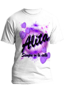 A020 Digitally Airbrush Painted Personalized Custom Hearts Name Design  Adult and Kids T-Shirt