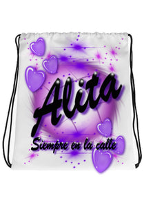 A020 Digitally Airbrush Painted Personalized Custom hearts Name Writing Color Party Design Gift  Drawstring Backpack