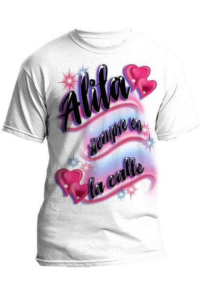 A021 Digitally Airbrush Painted Personalized Custom Hearts Name Design  Adult and Kids T-Shirt