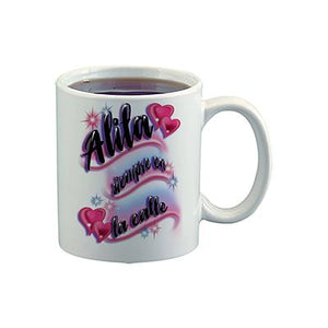 A021 Digitally Airbrush Painted Personalized Custom Hearts Name Design    Ceramic Coffee Mug