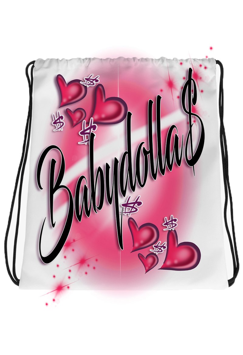 A022 Digitally Airbrush Painted Personalized Custom Hearts Name Writing Color Party Design Gift  Drawstring Backpack