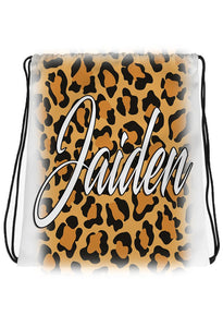 A024 Digitally Airbrush Painted Personalized Custom Cheetah Name Writing Color Party Design Gift  Drawstring Backpack