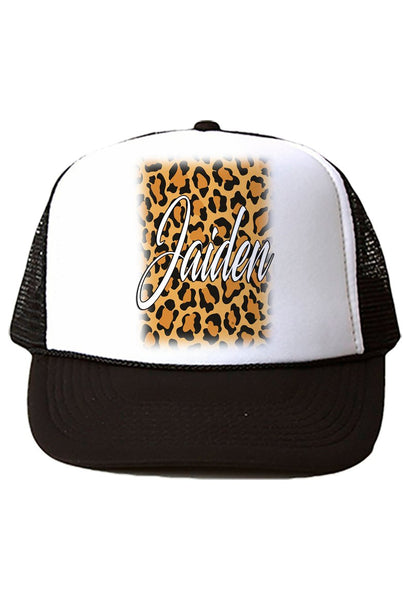 A024 Digitally Airbrush Painted Personalized Custom Cheetah Name Design    Snapback Trucker Hats