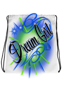 A025 Digitally Airbrush Painted Personalized Custom Name Writing Color Party Design Gift  Drawstring Backpack