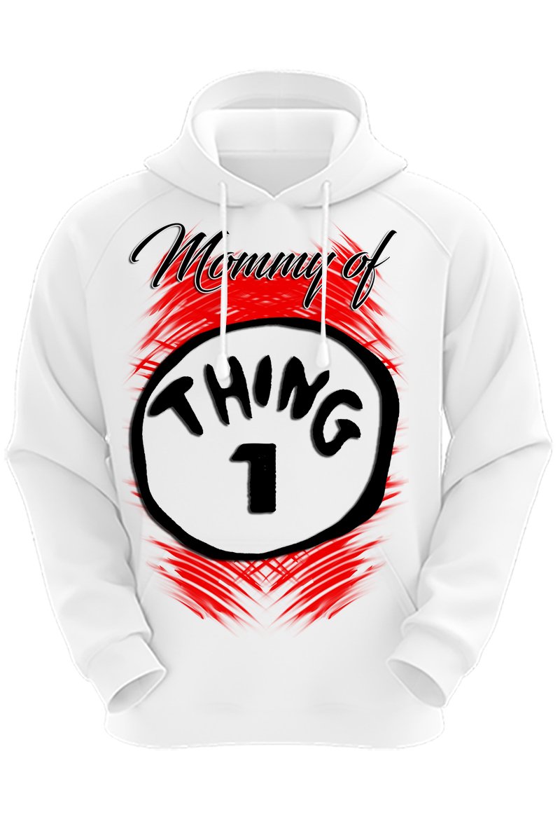 A028 Digitally Airbrush Painted Personalized Custom Name Thing 1 Thing 2 Design  Adult and Kids Hoodie Sweatshirt