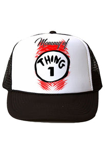 A028 Digitally Airbrush Painted Personalized Custom Name Thin 1 Thing 2 Design    Snapback Trucker Hats