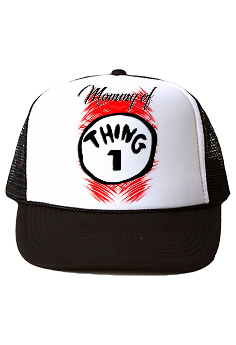 A028 Digitally Airbrush Painted Personalized Custom Name Thin 1 Thing 2 Design    Snapback Trucker Hats