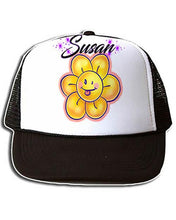 B034 Personalized Airbrush Flower Smiley Snapback Trucker Hat Design Yours