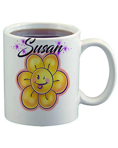 B034 Personalized Airbrush Flower Smiley Ceramic Coffee Mug Design Yours