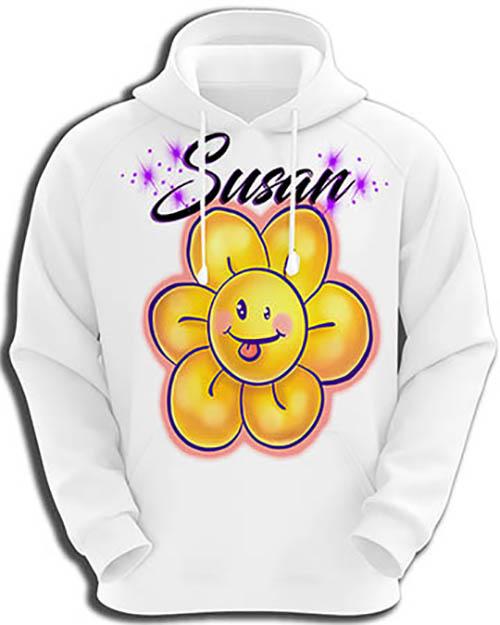 B034 custom personalized airbrush Smiley Flower Hoodie Sweatshirt