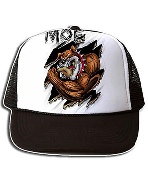 B045 Personalized Airbrush Muscle Bulldog Snapback Trucker Hat Design Yours
