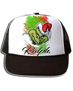 B152 Personalized Airbrush Grinch Snapback Trucker Hat Design Yours