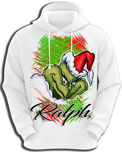 B152 Personalized Airbrush Grinch Hoodie Sweatshirt Design Yours