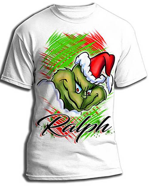 B152 Personalized Airbrush Grinch Kids and Adult Tee Shirt Design Yours