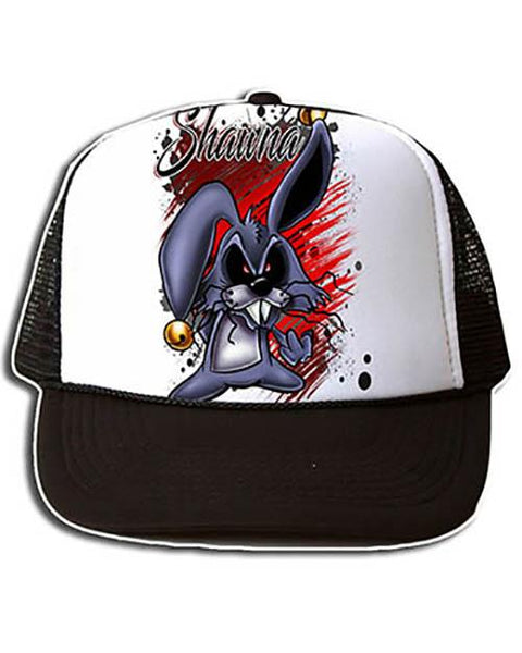B174 Personalized Airbrush Evil Bunny Snapback Trucker Hat Design Yours