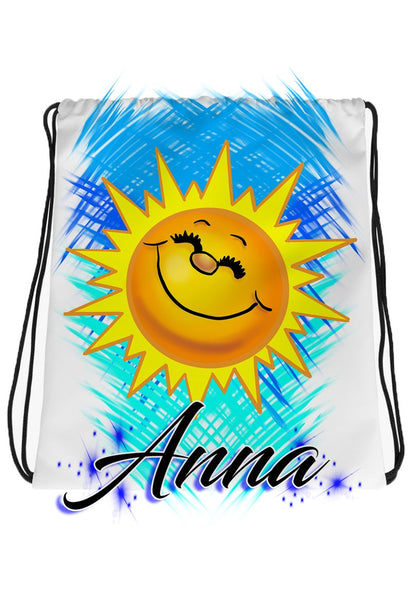 B146 Digitally Airbrush Painted Personalized Custom Sunshine Face Drawstring Backpack party Theme gift