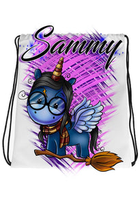 B148 Digitally Airbrush Painted Personalized Custom Wizard Unicorn Drawstring Backpack party Theme gift