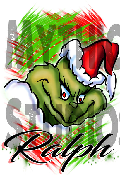 B152 Personalized Airbrush Grinch Kids and Adult Tee Shirt Design Yours