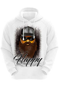 B201 Digitally Airbrush Painted Personalized Custom Bearded Smily emoji Adult and Kids Hoodie Sweatshirt
