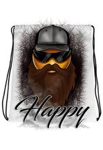 B201 Digitally Airbrush Painted Personalized Custom Bearded Smily emoji Drawstring Backpack party Theme gift