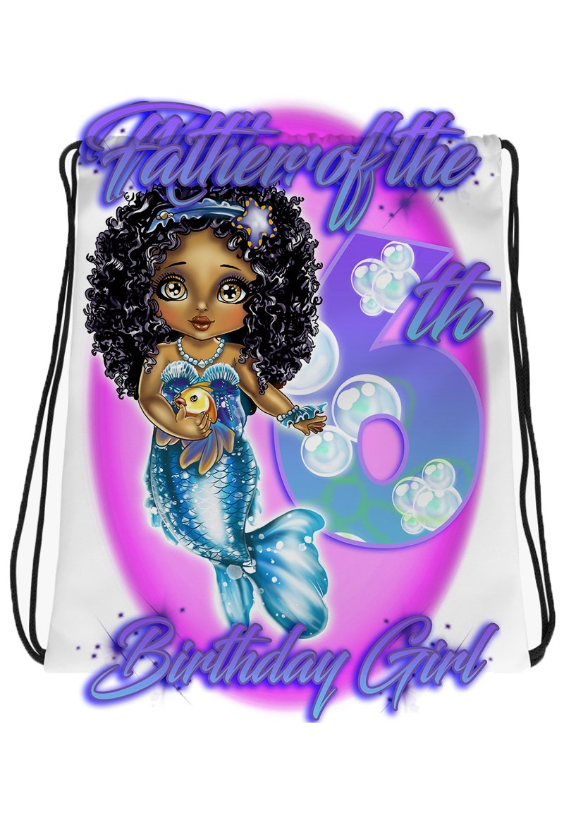B229 Digitally Airbrush Painted Personalized Custom Princess Mermaid Drawstring Backpack party Theme gift