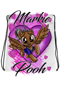 B236 Digitally Airbrush Painted Personalized Custom Pony Drawstring Backpack party Theme gift