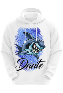 B254 Digitally Airbrush Painted Personalized Custom Shark Adult and Kids Hoodie Sweatshirt