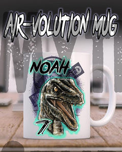 C078 custom personalized airbrush Blue Raptor Dinosaur Ceramic Coffee Mug Design Yours