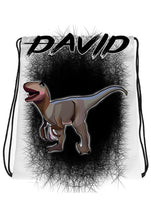 C117 Digitally Airbrush Painted Personalized Custom Dinosaur  Drawstring Backpack Gamer party Theme gift name design