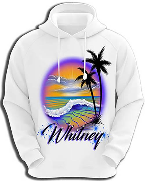 E004 custom personalized airbrush Beach Water Scene Hoodie