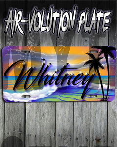 E004 Personalized Airbrush Beach Scene License Plate Tag Design Yours