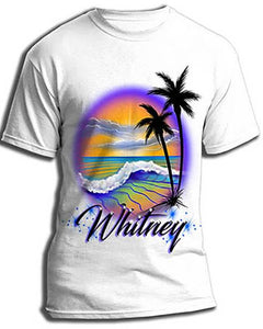 E004 custom personalized airbrush Beach Water Scene Tee Shirt Landscape Design Yours