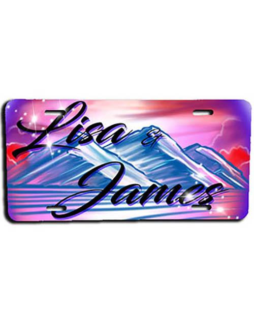 E005 Personalized Airbrush Mountain Landscape License Plate Tag Design Yours