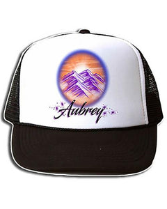 E006 Personalized Airbrush Mountain Scene Snapback Trucker Hat Design Yours