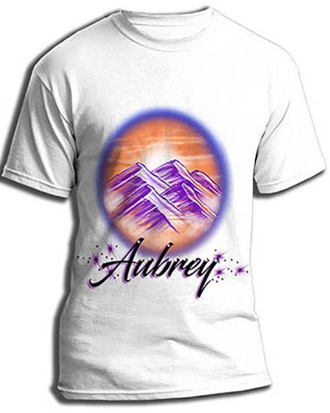 E006 custom personalized airbrush Mountain Water Scene Tee Shirt Landscape Design Yours