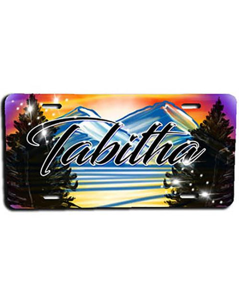 E008 Personalized Airbrush Mountain Scene License Plate Tag Design Yours