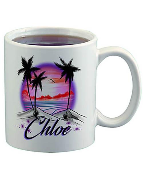 E009 Personalized Airbrush Sunset Beach Landscape Ceramic Coffee Mug Design Yours