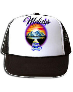 E011 Personalized Airbrush Waterfall Mountain Landscape Snapback Trucker Hat Design Yours