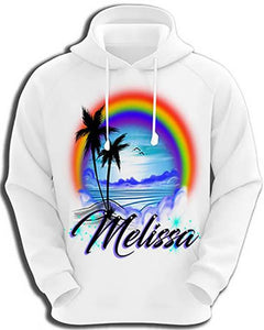 E012 custom personalized airbrush Rainbow Beach Water Scene Hoodie Sweatshirt Design Yours
