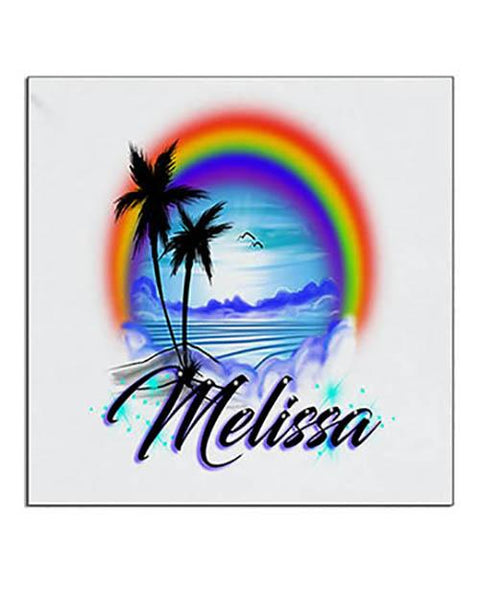 E012 Personalized Airbrush Rainbow Beach Landscape Ceramic Coaster Design Yours