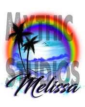 E012 custom personalized airbrush Rainbow Beach Water Scene Tee Shirt Design Yours